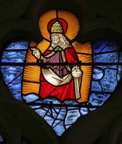 Raam met God de Vader met Orb en Pauselijke Tiara door French School